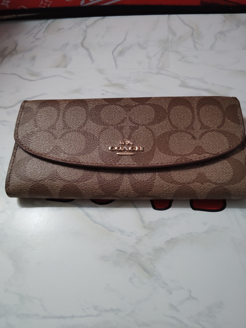 Coach Brown Signature Fold-Over Wallet